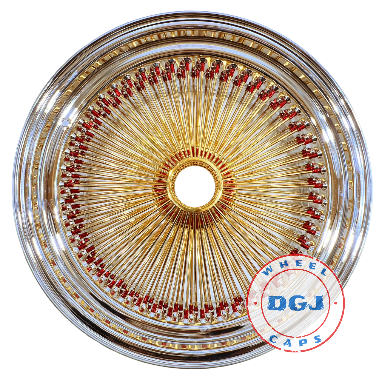 DGJ WHEELS 22x8 STD 150 Spokes Candy Red & Gold Lowrider Wire Wheel Rims
