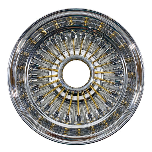 Lowrider Wire Wheels DGJ Wheel Caps 13x7 Zenith Style Rev 72 White HR+ Gold & Diamond Spokes Lowrider Wire Wheels