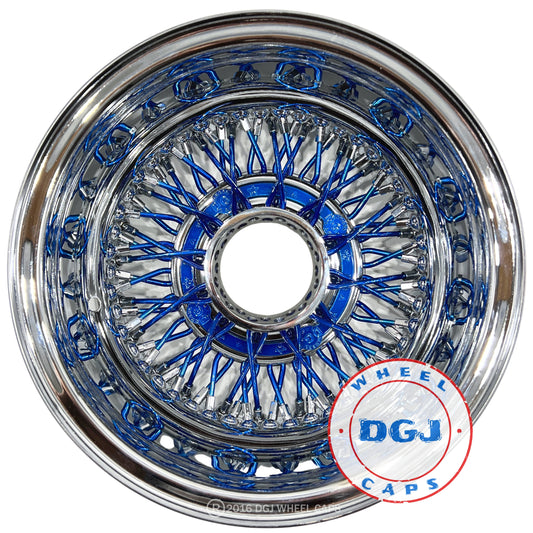 Lowrider Wire Wheels DGJ Wheel Caps DGJ WHEEL 13x7 Rev 72 Cross Lace Blue Spokes & Hub Ring Lowrider Wire Wheel Rims