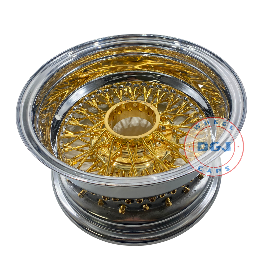DGJ 13x7 Rev 72 Spokes Cross Lace Center Gold Lowrider Wire Wheel Rims