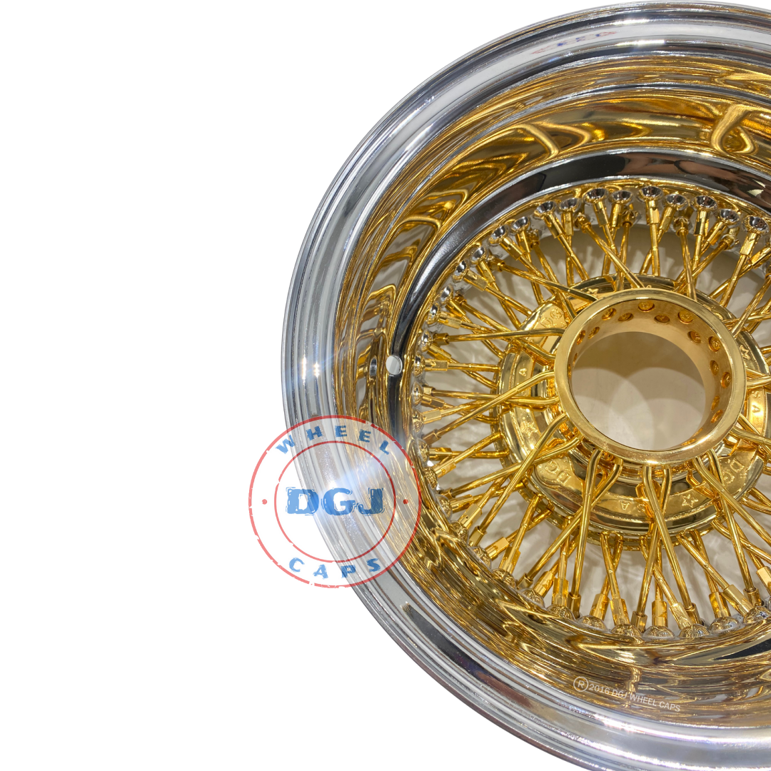 DGJ 13x7 Rev 72 Spokes Cross Lace Center Gold Lowrider Wire Wheel Rims