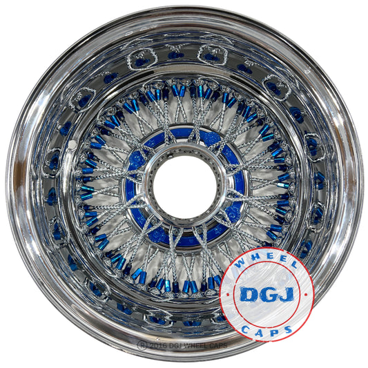 Lowrider Wire Wheels DGJ Wheel Caps DGJ WHEEL 13x7 Rev 72 CL Diamond Spokes, Blue Nip&Hub Ring Lowrider Wire Wheels