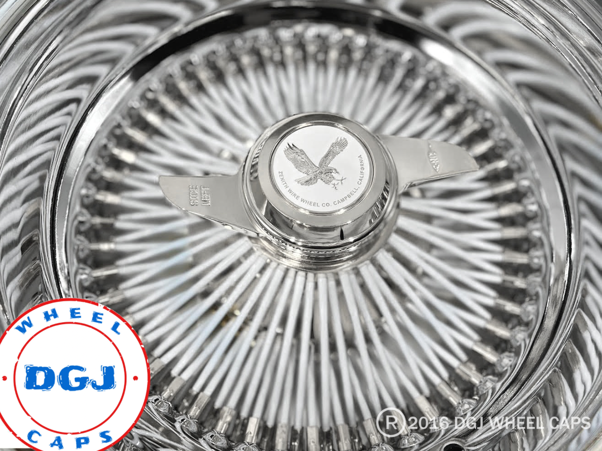 Lowrider Wire Wheels DGJ Wheel Caps 13x7 Rev 100 Spoke All Chrome with White Spokes Lowrider Wire Wheel Rims