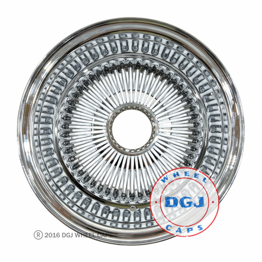 Lowrider Wire Wheels DGJ Wheel Caps 13x7 Rev 100 Spoke All Chrome with White Spokes Lowrider Wire Wheel Rims