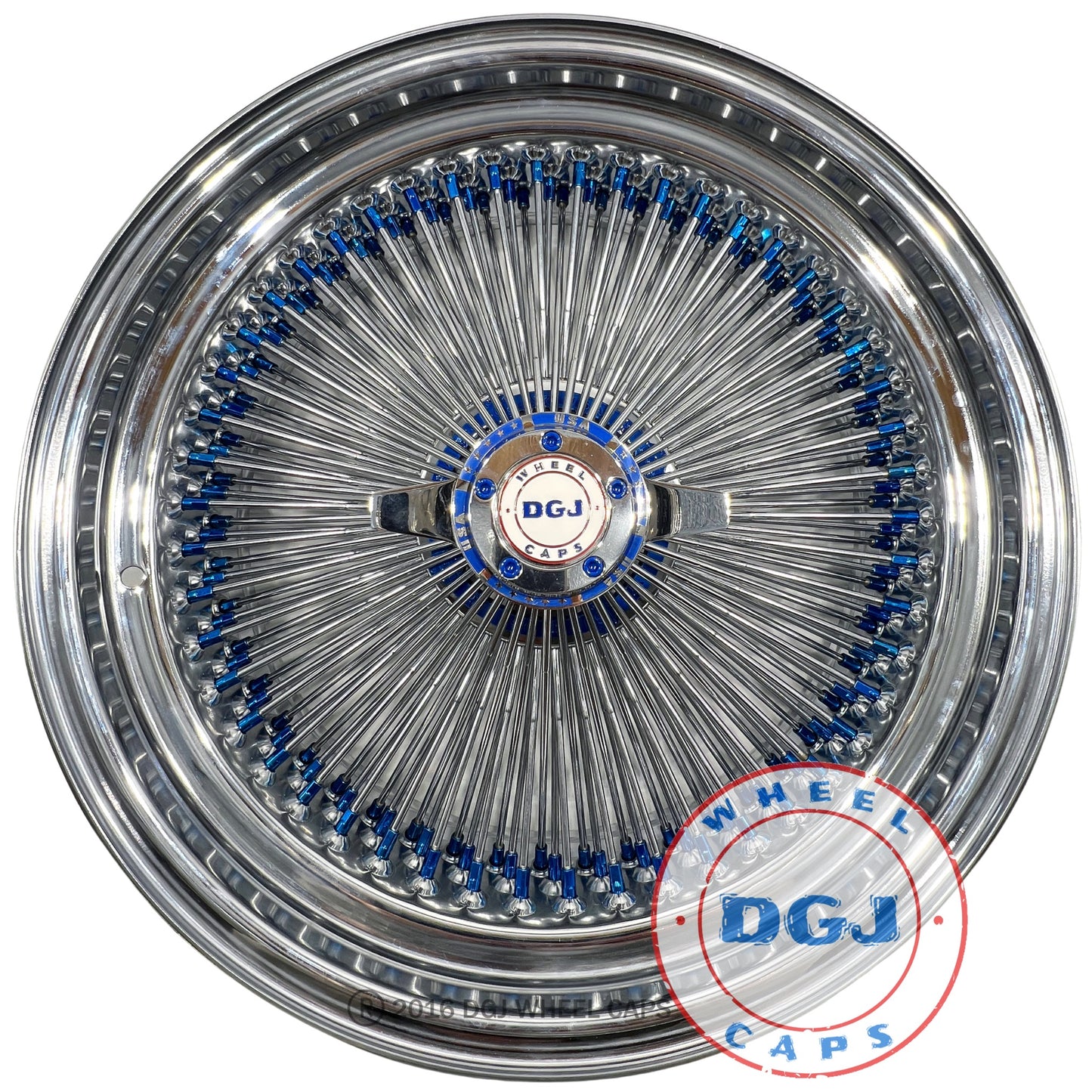 DGJ WHEELS 20x8 STD 150 Spoke Candy Blue Nip + Hub Ring Lowrider Wire Wheels