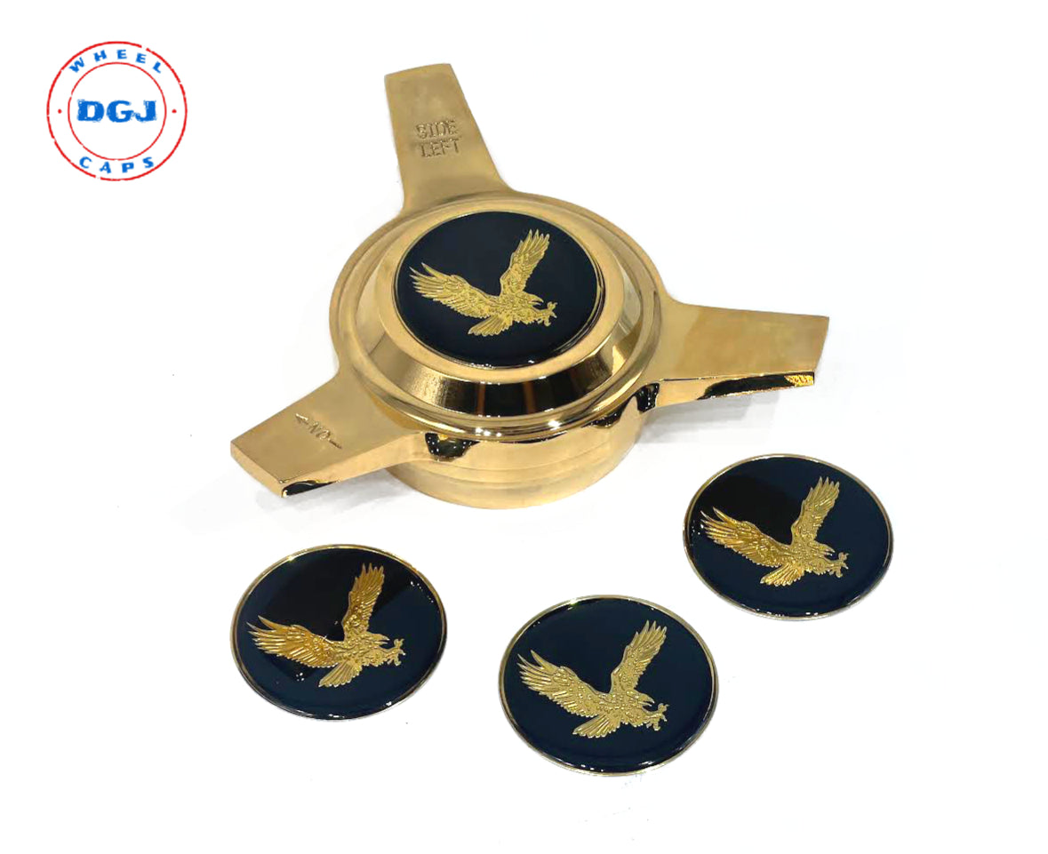 Black on Gold Plastic Eagle Lowrider Wire Wheel Chips Emblems Size 2.25