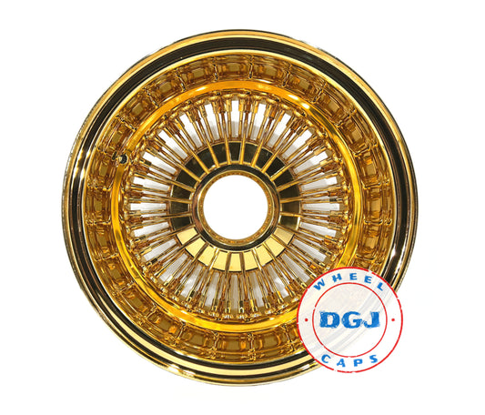 Lowrider Wire Wheels DGJ Wheel Caps 13x7 Reverse 72 Spokes Straight Lace All Gold Lowrider Wire Wheel Rims