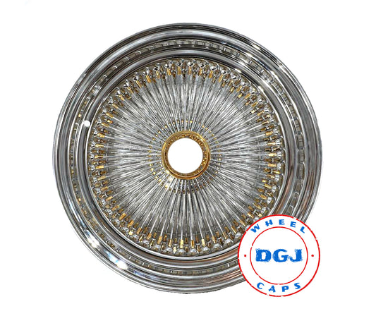 Lowrider Wire Wheels DGJ Wheel Caps DGJ 18x8 STD 100 Spokes Gold Nipples, Hub & Knockoffs Lowrider Wire Wheel Rims