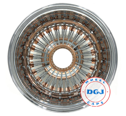 Lowrider Wire Wheels DGJ Wheel Caps Zenith Style 13x7 Rev 72 Straight Rose Gold+Diamond Spokes Lowrider Wire Wheels