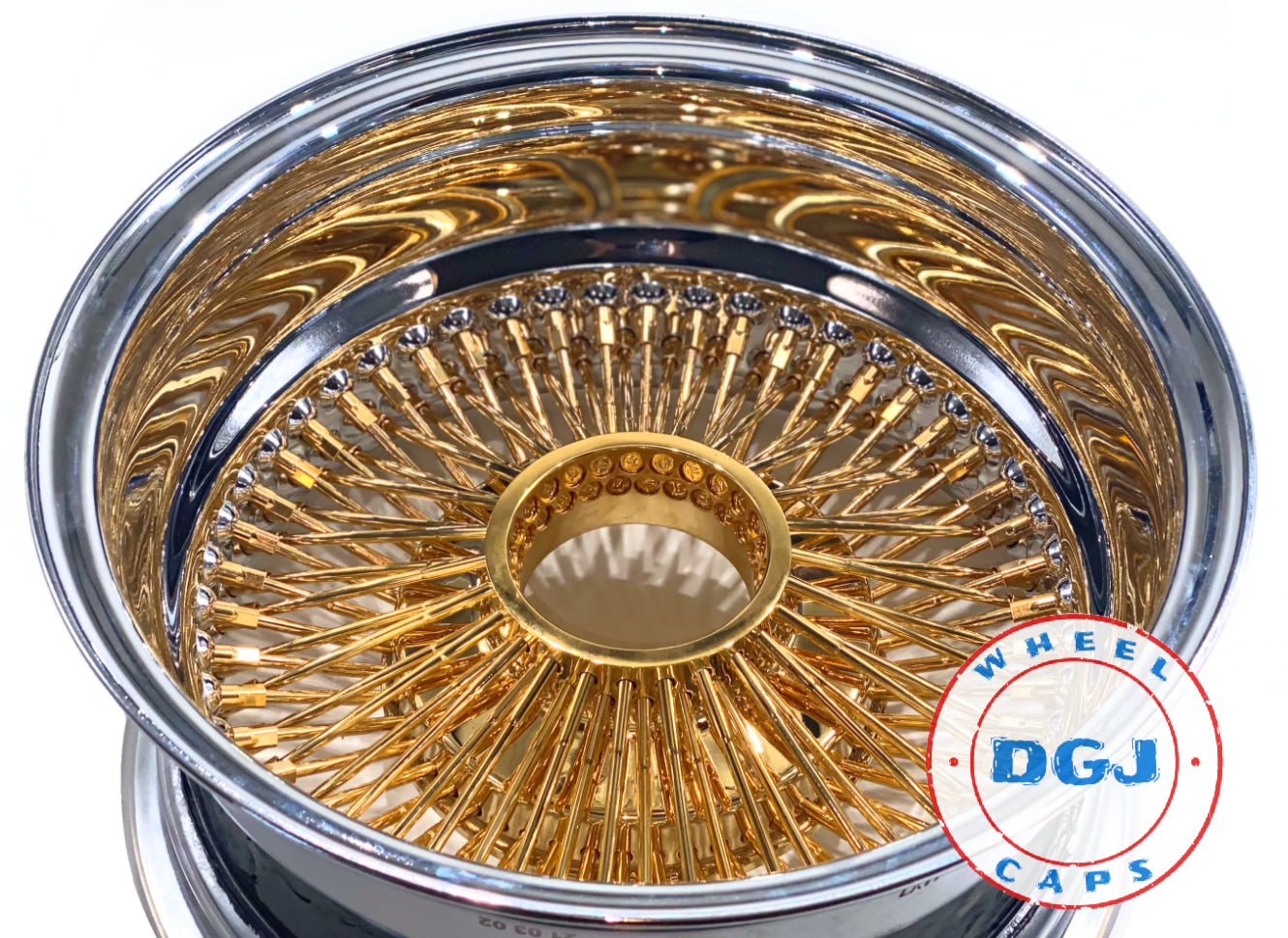 13x7 Rev 100 Spokes Center Gold Lowrider Wire Wheel Rims With Gold Knockoffs