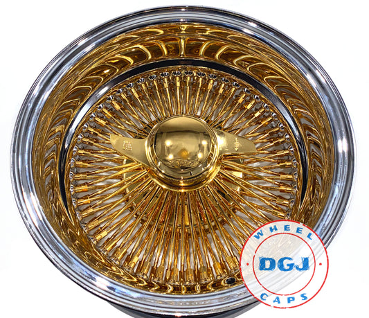 13x7 Rev 100 Spokes Center Gold Lowrider Wire Wheel Rims With Gold Knockoffs