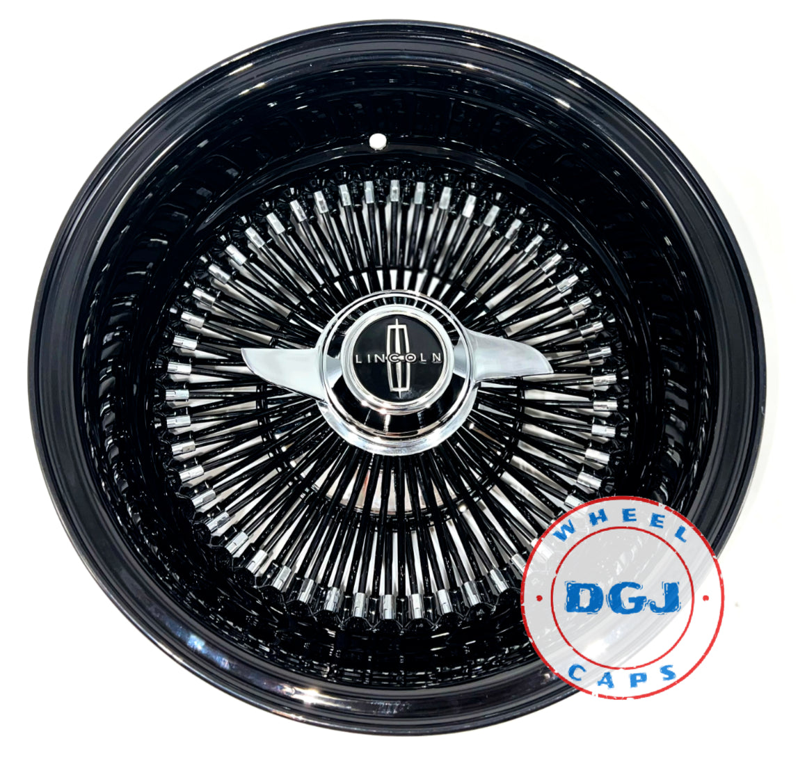 Lowrider Wire Wheels DGJ Wheel Caps 13x7 Rev Black Spokes & Dish w/ Chrome Nipples & Hub Lowrider Wire Wheel Rims