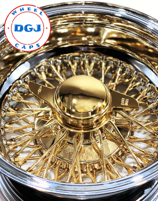 Lowrider Wire Wheels DGJ Wheel Caps 13x7 Reverse 72 Spokes Cross Lace Center Gold Lowrider Wire Wheel Rims