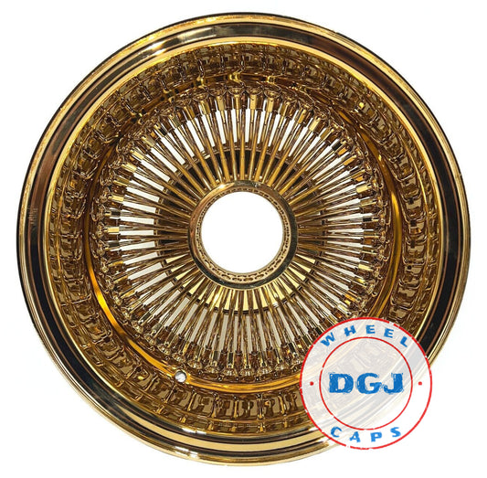Lowrider Wire Wheels DGJ Wheel Caps 13x7 Reverse 100 Spoke All Gold Lowrider Wire Wheel Rims (T-Gold)