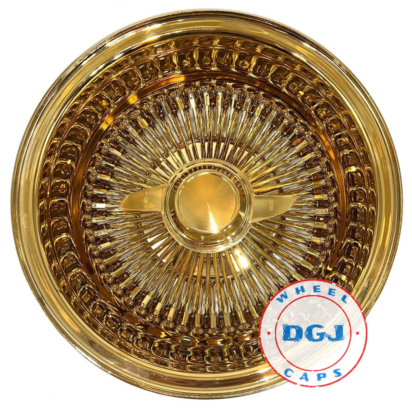 Lowrider Wire Wheels DGJ Wheel Caps 13x7 Reverse 100 Spoke All Gold Lowrider Wire Wheel Rims (T-Gold)