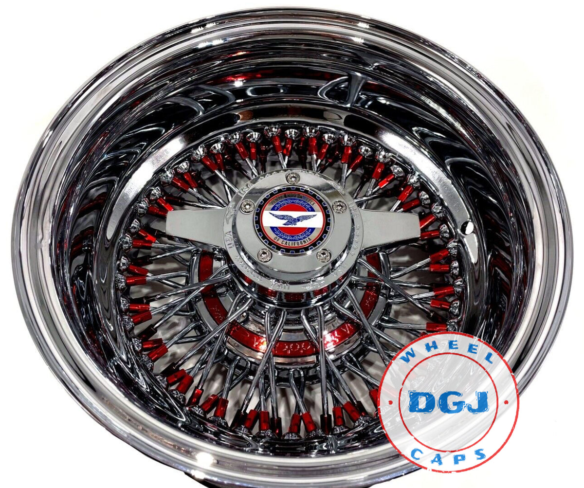 13x7 Rev Zenith Style Chrome Lowrider Wire Wheels W  Red Nipples & Red 