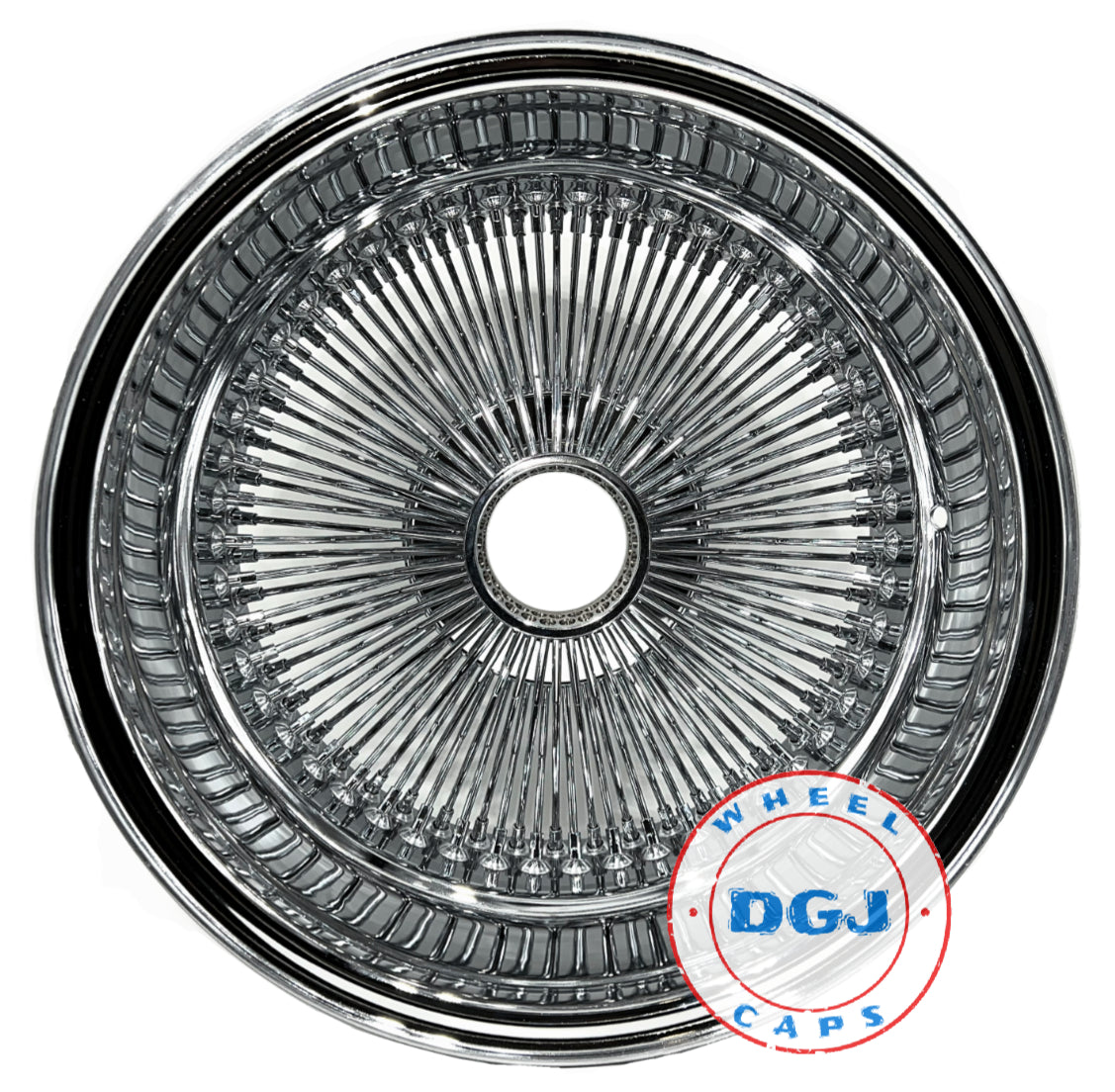 17x8 Reverse 100 Spokes All Chrome Lowrider Wire Wheels with Knock-Offs