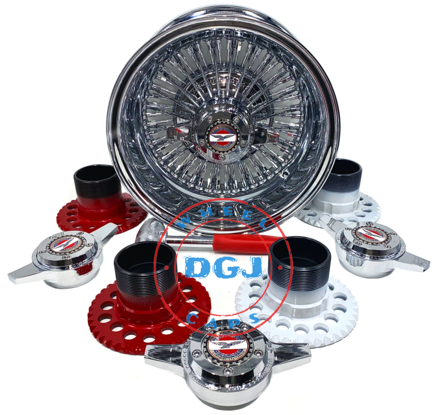 Lowrider Wire Wheels DGJ Wheel Caps 13x7 Zenith Style Rev 72 Spokes Straight Lace Chrome Lowrider Wire Wheel Rims