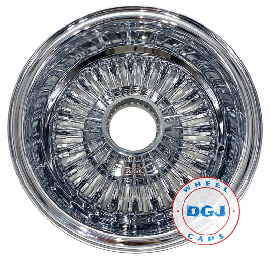 Lowrider Wire Wheels DGJ Wheel Caps 13x7 Zenith Style Rev 72 Spokes Straight Lace Chrome Lowrider Wire Wheel Rims
