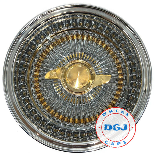 Lowrider Wire Wheels DGJ Wheel Caps DGJ WHEEL 14x7 Rev 100 Spoke Gold Nipples & Hub Ring Lowrider Wire Wheels