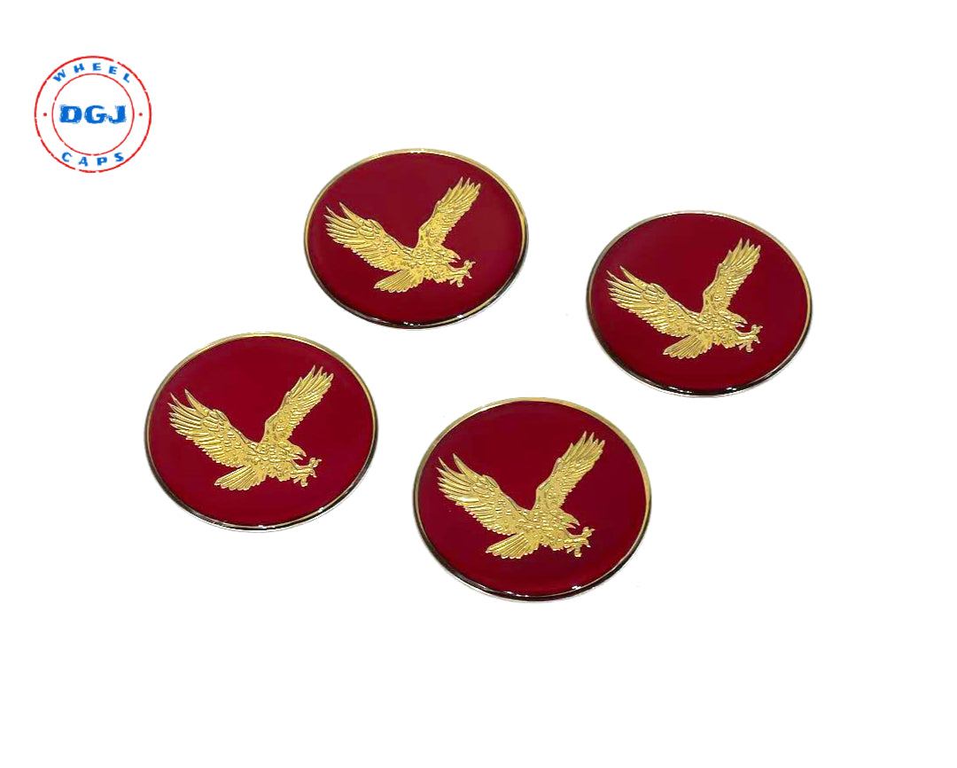 Red on Gold Plastic Eagle Lowrider Wire Wheel Chips Emblems Size 2.25