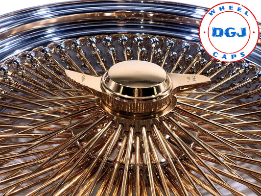Lowrider Wire Wheels DGJ Wheel Caps 22x8 Standard 150 Spokes Center Gold Lowrider Wire Wheel Rims