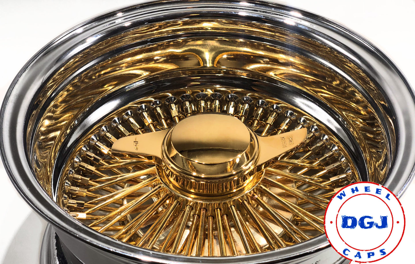 13x7 Rev 100 Spokes Center Gold Lowrider Wire Wheel Rims With Gold Knockoffs
