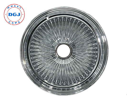 Lowrider Wire Wheels DGJ Wheel Caps 15x7 Standard 100 Spokes All Chrome Lowrider Wire Wheel Rims