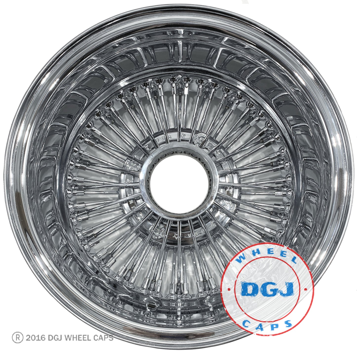 Lowrider Wire Wheels DGJ Wheel Caps DGJ 14x7 Rev 72 Straight Lace All Chrome Lowrider WW Rims USA Made