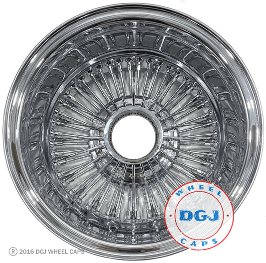 Lowrider Wire Wheels DGJ Wheel Caps DGJ 13x7 Rev 72 Straight Lace All Chrome Lowrider Wire Wheel Rims