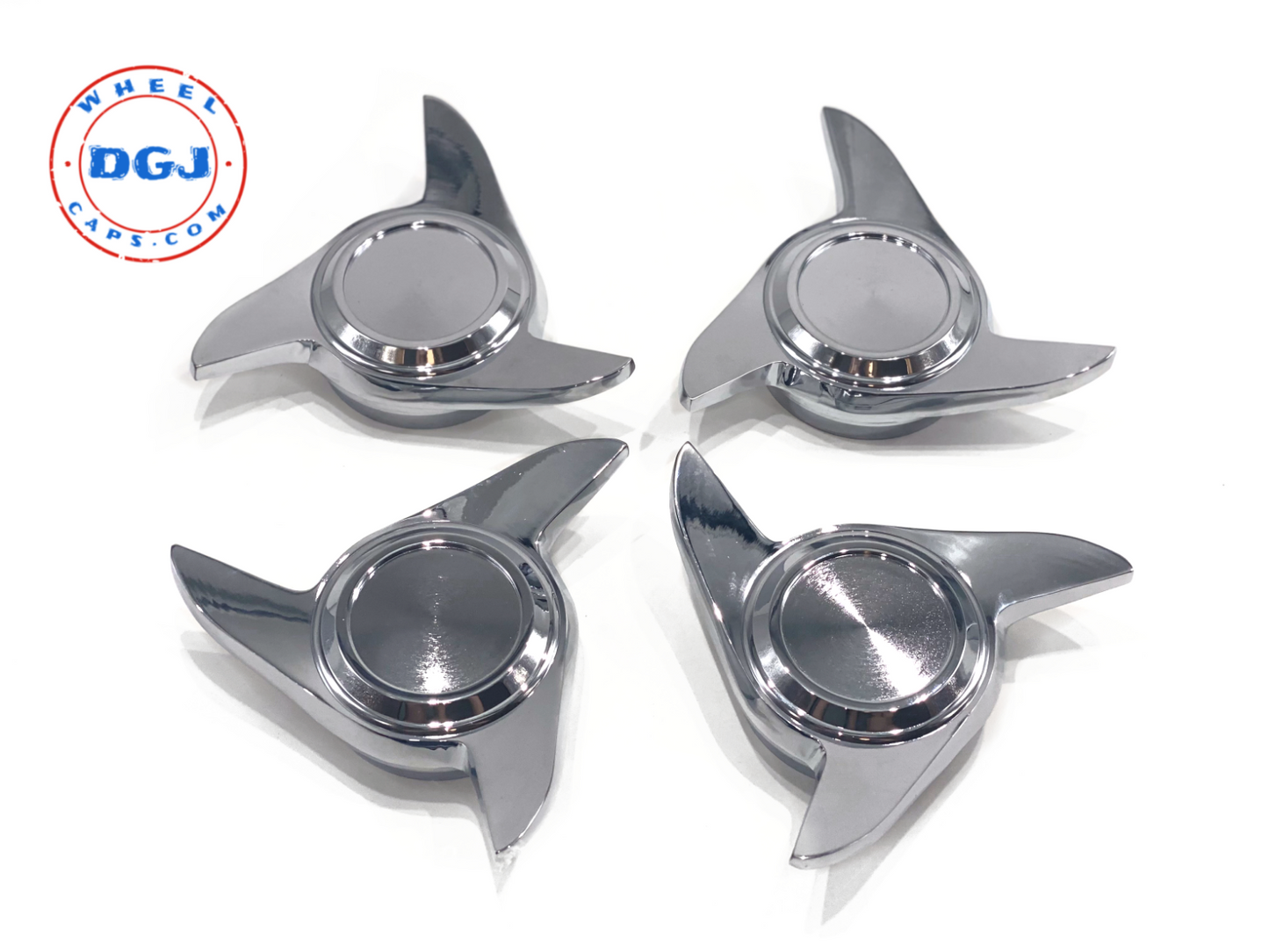 3 Bar Old School Cut Chrome Knock-Off Spinner Caps for Lowrider Wire Wheels