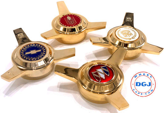 3 Bar Cut Straight Gold KnockOffs Spinner Cap For Lowrider Wire Wheel