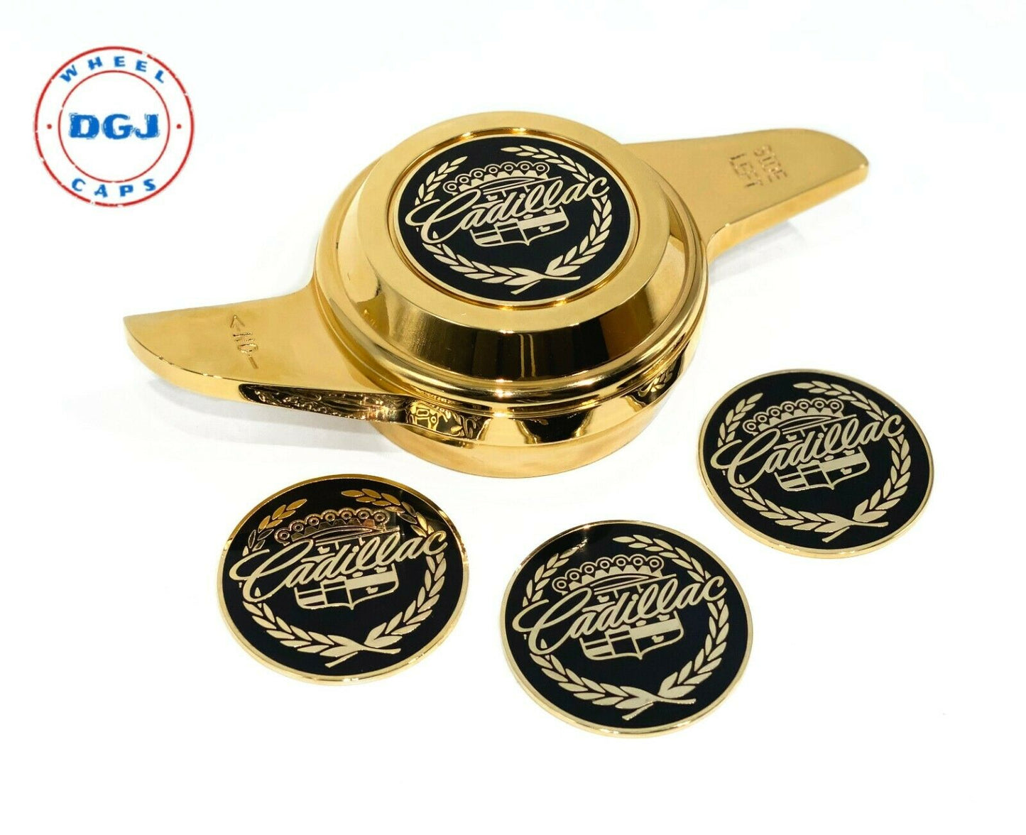 Cadillac Gold Lowrider Wire Wheel Metal Chips Emblems Size 2.25"