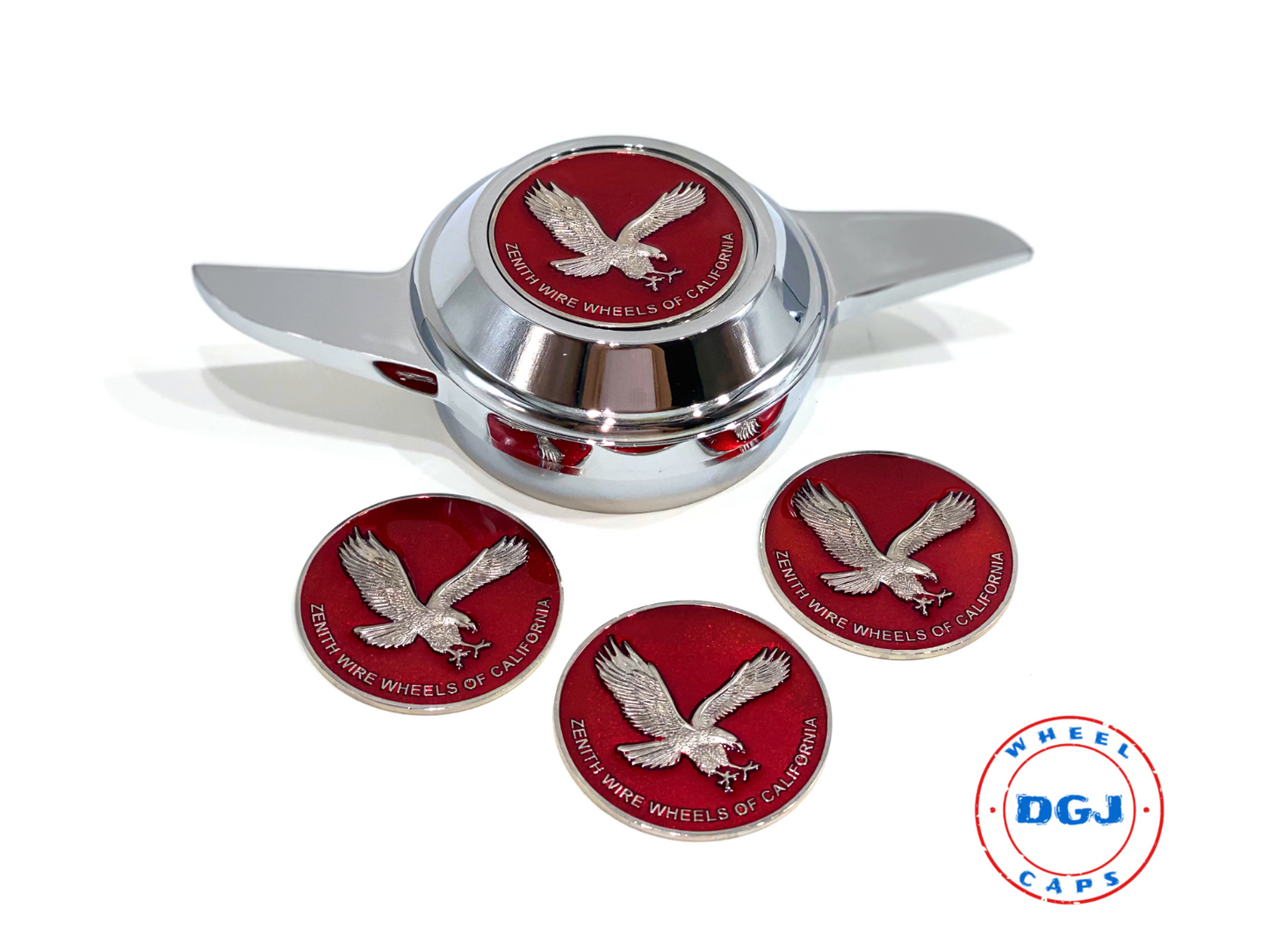 Zenith Eagle Chrome Lowrider Wire Wheel Metal Chips Emblems Size 2.25
