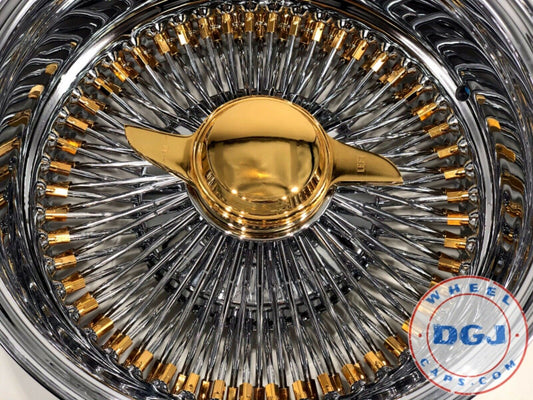 14x7 Reverse Lowrider Wire Wheel Rims with Gold Nipples and Knockoffs