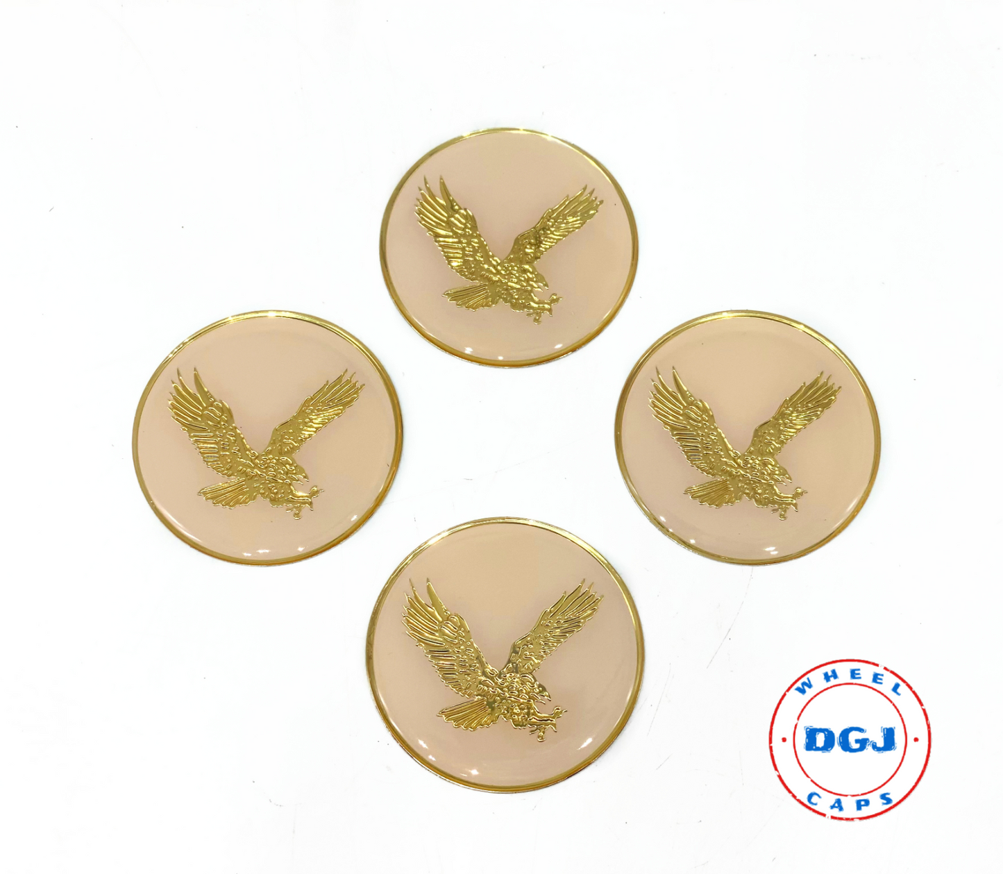 Cream on Gold Plastic Eagle Lowrider Wire Wheel Chips Emblems Size 2.25