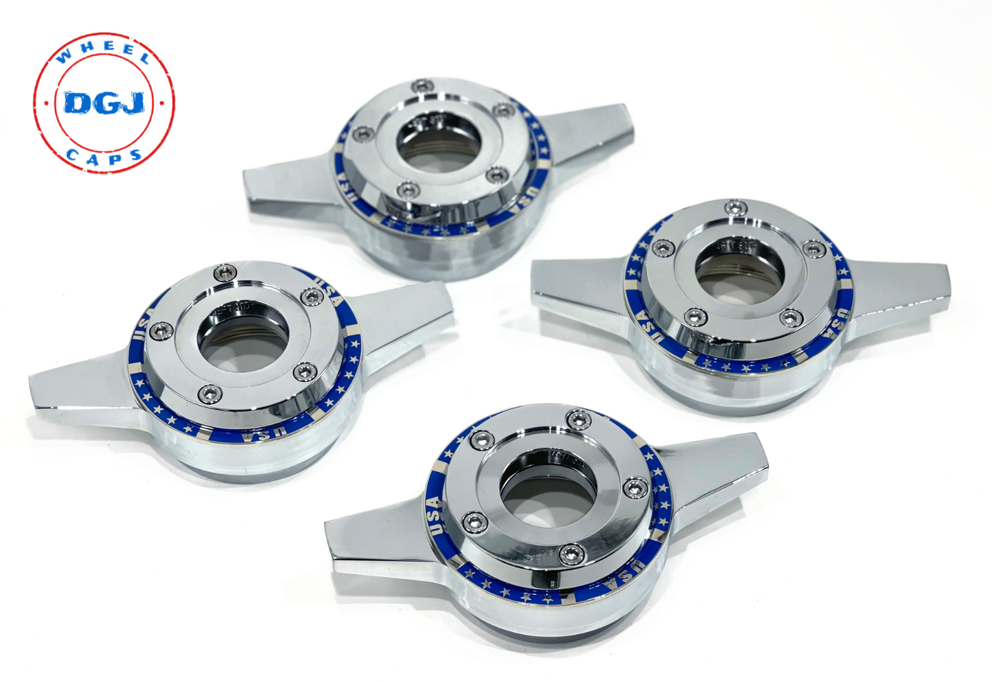 Zenith Style Locking Blue on Chrome Rings for Lowrider Wire Wheels Knockoffs