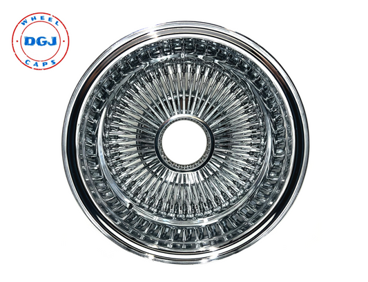 Lowrider Wire Wheels DGJ Wheel Caps (2)13x7 (2)13x5.5 Rev 100 Spoke Straight Lace All Chrome Lowrider WW Rims