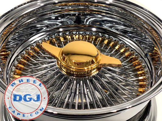 13x7 Reverse Lowrider Wire Wheel Rims with Gold Nipples and Knockoffs