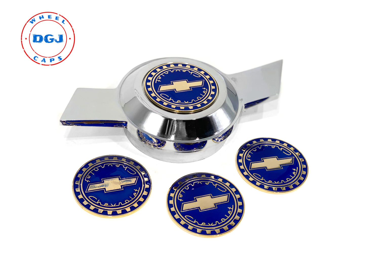 Chevy Gold Lowrider Wire Wheel Metal Chips Emblems Size 2.25