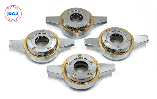 Zenith Locking w/Gold Ring & Screws Knockoff Spinners for Lowrider Wire Wheels