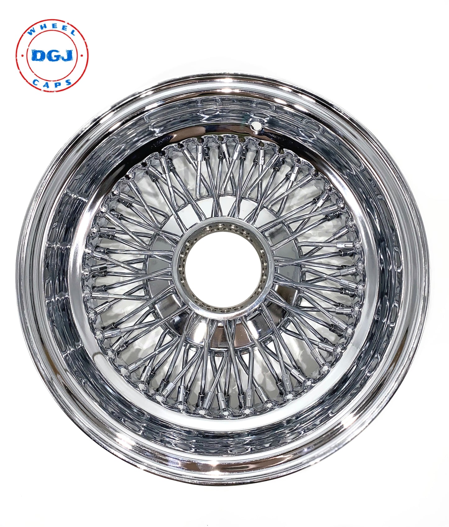 Lowrider Wire Wheels DGJ Wheel Caps Single 13x5.5 Rev 72 Spokes Cross Lace Chrome Lowrider Wire Wheel Rim