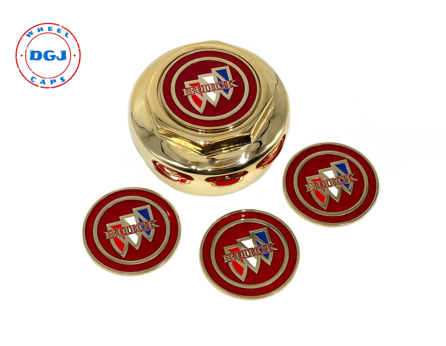 Buick Gold Lowrider Wire Wheel Metal Chips Emblems Size 2.25"