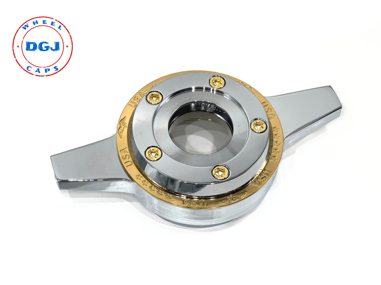 Zenith Locking w/Gold Ring & Screws Knockoff Spinners for Lowrider Wire Wheels
