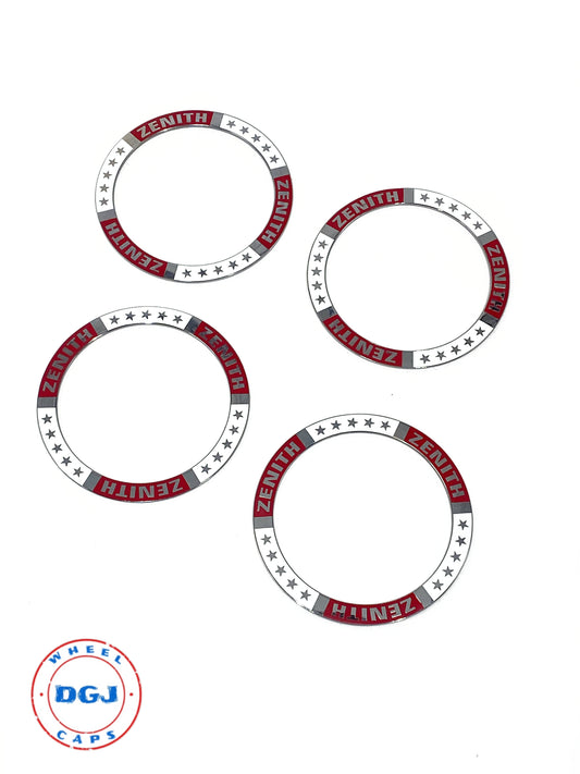 Superswept Zenith Red & White on Chrome Rings for Lowrider Wire Wheel Knockoffs