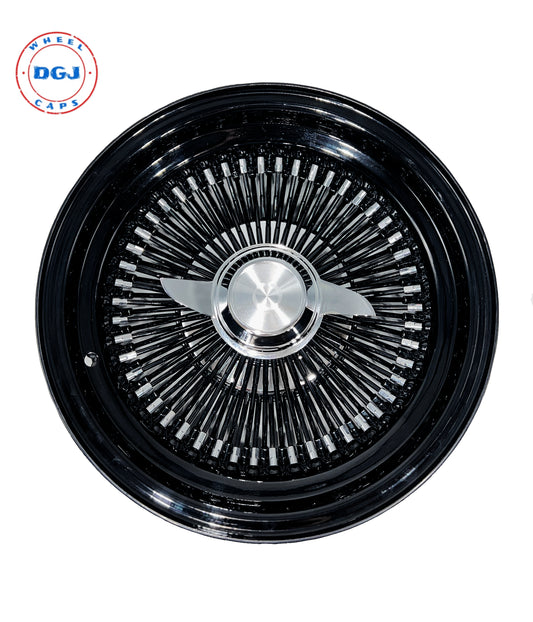 Lowrider Wire Wheels DGJ Wheel Caps 14x7 STD Black Spokes & Dish w/ Chrome Nipples & Hub Lowrider Rims USA Made
