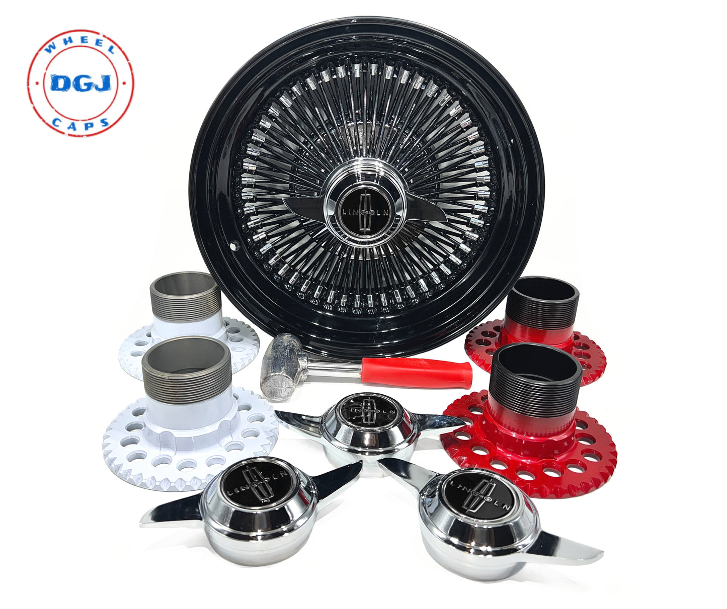 Lowrider Wire Wheels DGJ Wheel Caps 14x7 STD Black Spokes & Dish w/ Chrome Nipples & Hub Lowrider Rims USA Made
