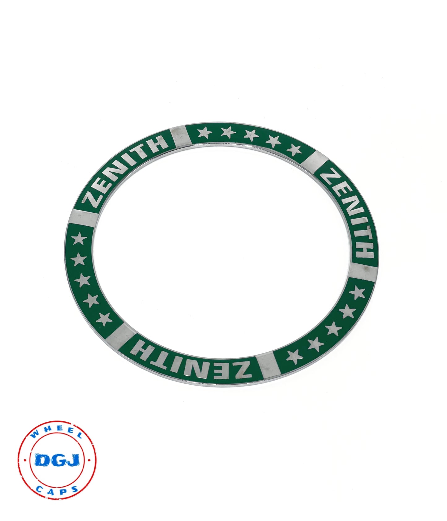 Superswept Zenith Green on Chrome Rings for Lowrider Wire Wheel Knockoffs