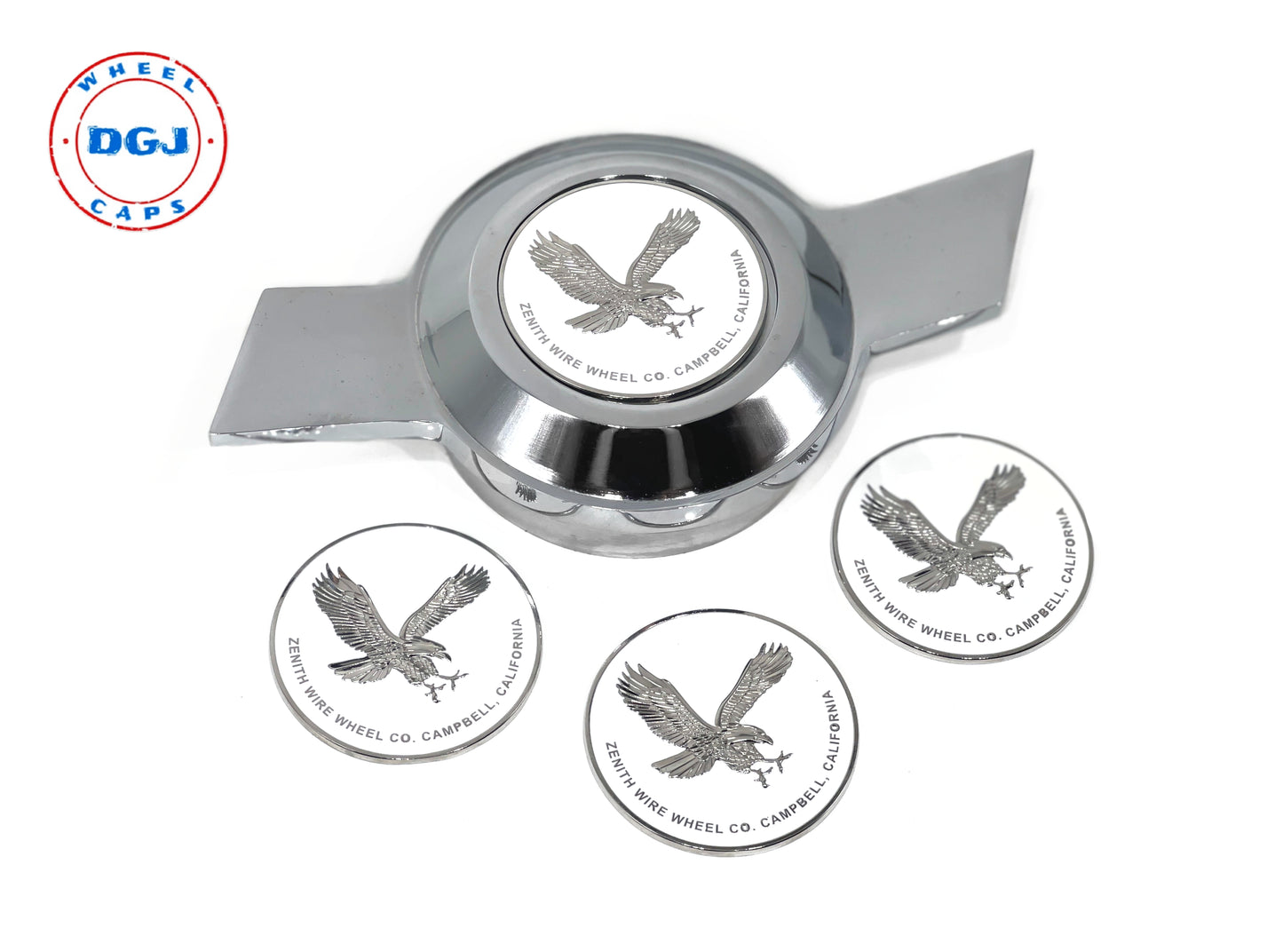 Zenith Eagle Chrome Lowrider Wire Wheel Metal Chips Emblems Size 2.25
