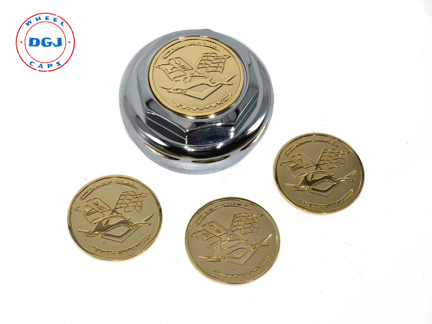 Impala Gold Lowrider Wire Wheel Metal Chips Emblems Size 2.25